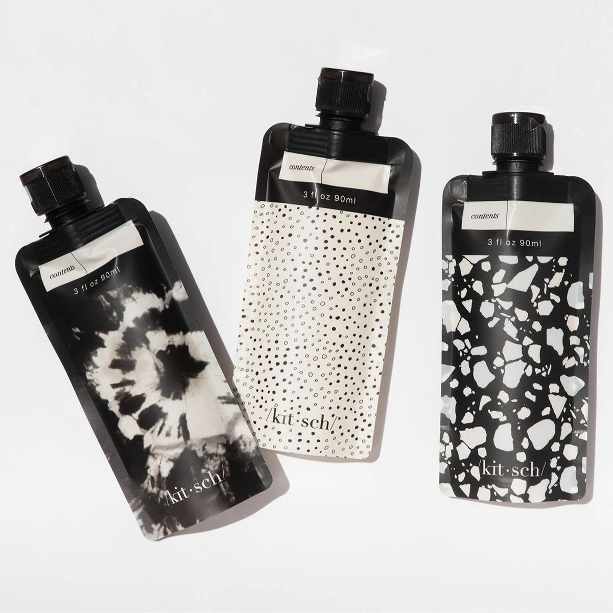 Refillable Travel Pouches Black & Ivory 3 pieces